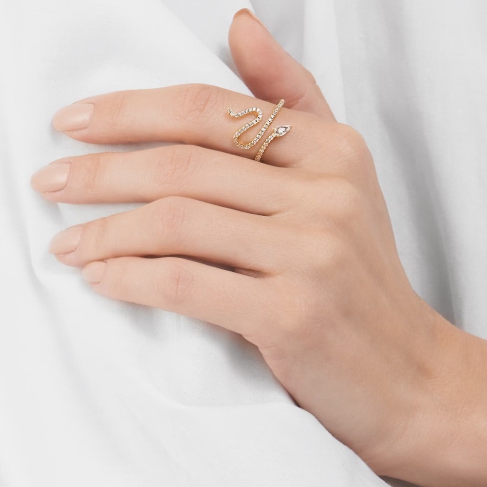 Adornia 14K Gold Plated Swarovski Crystal Accented Snake Ring sz 7 NWT/Box